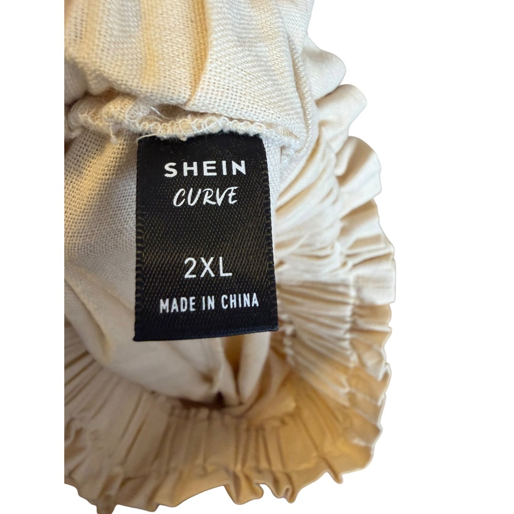 SHEIN Curve Beige Cotton Linen Lace Up Paperbag Waist Wide Leg Pants 2XL - Picture 4 of 8